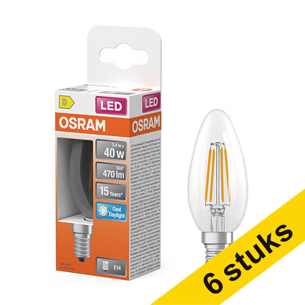 Aanbieding: 6x Osram LED lamp E14 | Kaars B35 | Filament | Helder | 6500K | 3.4W (40W) LOS02147 - 1