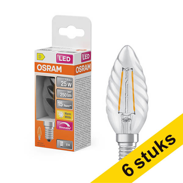 Aanbieding: 6x Osram LED lamp E14 | Kaars B35 | Helder | Filament | 2700K | Dimbaar | 1.8W (25W) LOS02101 - 1