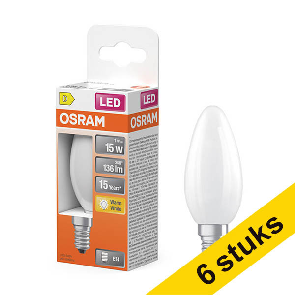 Aanbieding: 6x Osram LED lamp E14 | Kaars B35 | Mat | 2700K | 1W (15W) LOS01862 - 1