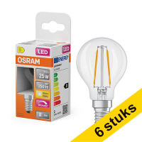 Aanbieding: 6x Osram LED lamp E14 | Kogel P45 | Filament | Helder | 2700K | Dimbaar | 1.8W (25W)
