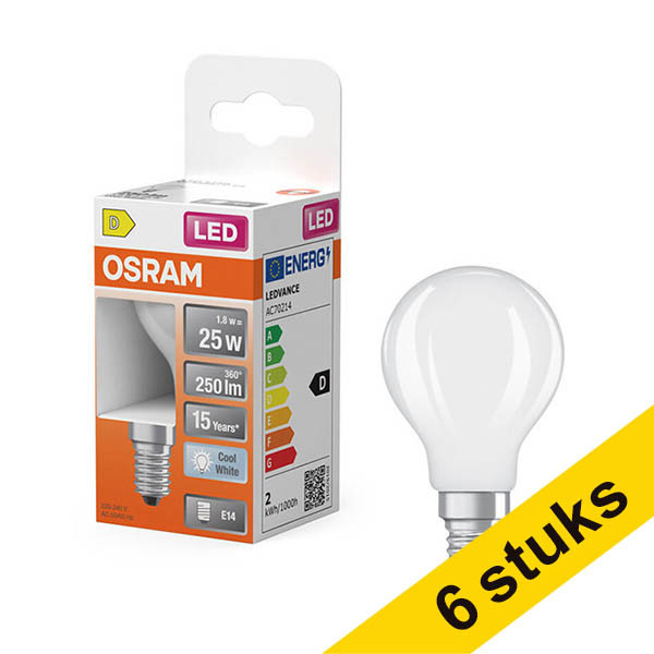 Aanbieding: 6x Osram LED lamp E14 | Kogel P45 | Mat | 4000K | 1.8W (25W) LOS02175 - 1