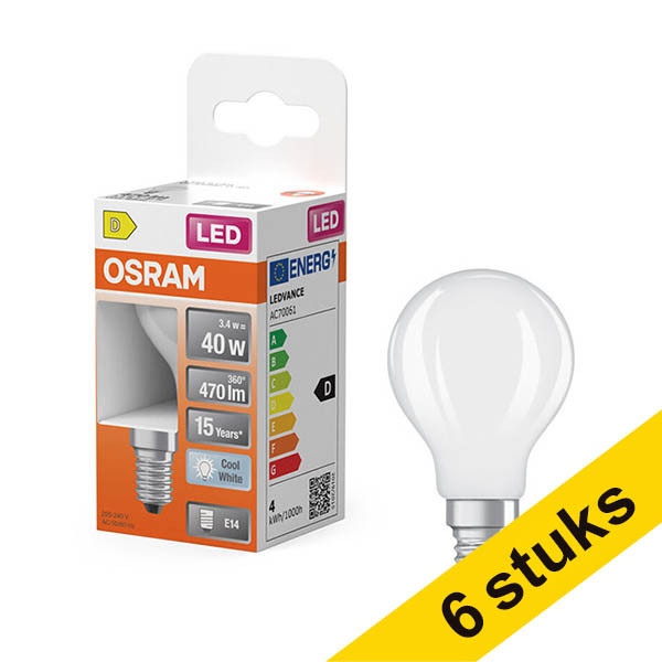 Aanbieding: 6x Osram LED lamp E14 | Kogel P45 | Mat | 4000K | 3.4W (40W) LOS02181 - 1