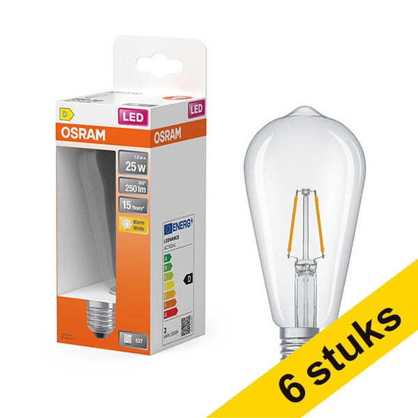 Aanbieding: 6x Osram LED lamp E27 | Edison ST64 | Filament | Helder | 2700K | 1.8W (25W) LOS01908 - 1