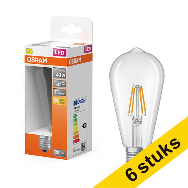 Aanbieding: 6x Osram LED lamp E27 | Edison ST64 | Filament | Helder | 2700K | 3.4W (40W) LOS01910 - 1