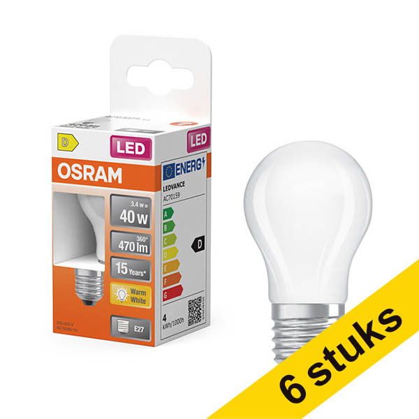 Aanbieding: 6x Osram LED lamp E27 | Kogel P45 | Mat | 2700K | 3.4W (40W) LOS01904 - 1