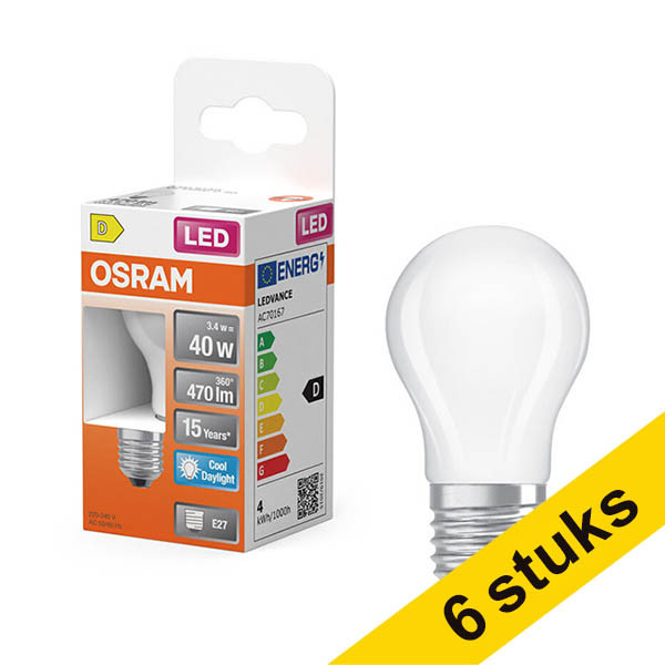 Aanbieding: 6x Osram LED lamp E27 | Kogel P45 | Mat | 6500K | 3.4W (40W) LOS02183 - 1