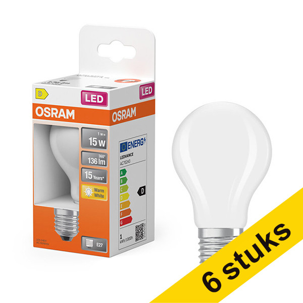Aanbieding: 6x Osram LED lamp E27 | Peer A60 | Mat | 2700K | 1W (15W) LOS01832 - 1