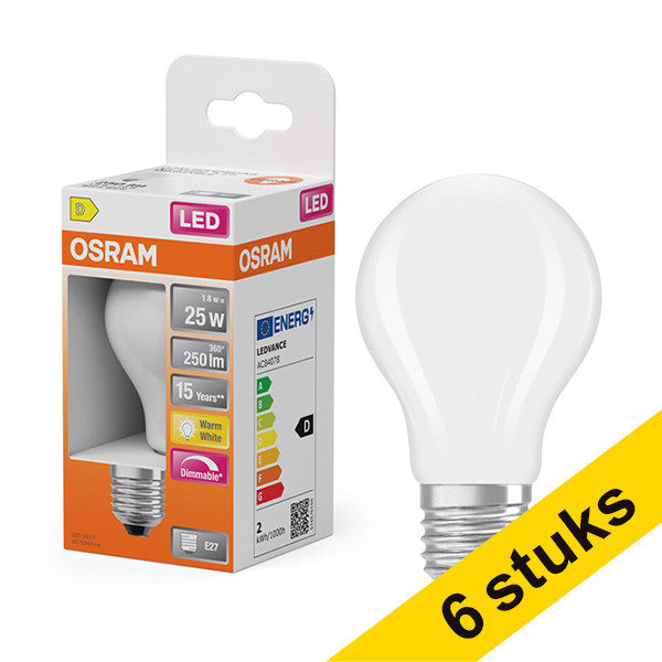 Aanbieding: 6x Osram LED lamp E27 | Peer A60 | Mat | 2700K | Dimbaar | 1.8W (25W) LOS01810 - 1