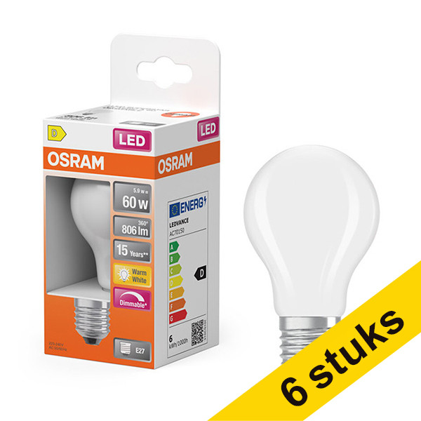 Aanbieding: 6x Osram LED lamp E27 | Peer A60 | Mat | 2700K | Dimbaar | 5.9W (60W) LOS01816 - 1
