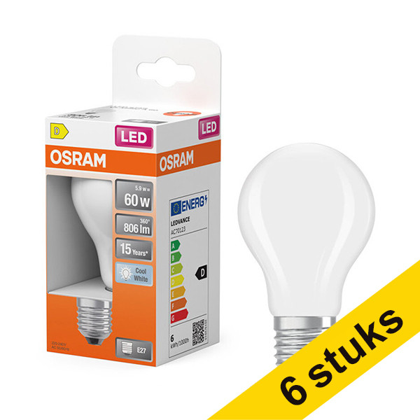 Aanbieding: 6x Osram LED lamp E27 | Peer A60 | Mat | 4000K | 5.9W (60W) LOS01842 - 1