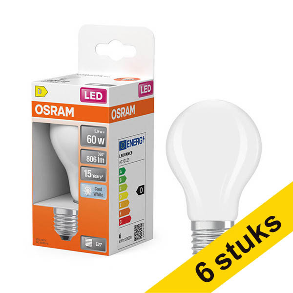 Aanbieding: 6x Osram LED lamp E27 | Peer A60 | Mat | 4000K | 5.9W (60W) LOS01842 - 1