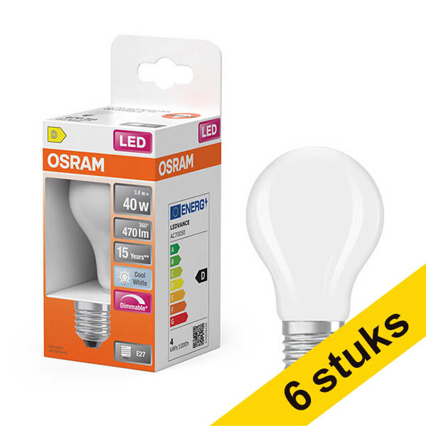 Aanbieding: 6x Osram LED lamp E27 | Peer A60 | Mat | 4000K | Dimbaar | 3.4W (40W) LOS01814 - 1