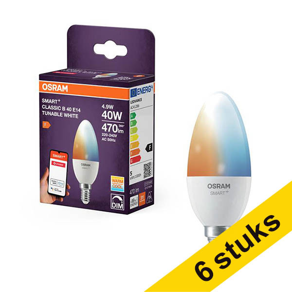 Aanbieding: 6x Osram Slimme E14 led lamp | Kaars B40 | Mat | 2700-6500K | Zigbee | 4.9W (40W) LOS01958 - 1