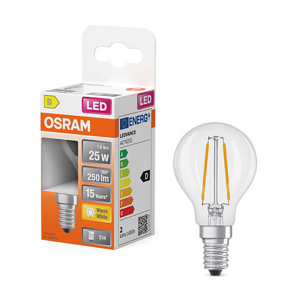 Osram LED lamp E14 | Kogel P45 | Filament | Helder | 2700K | 1.8W (25W) LOS01891 - 1