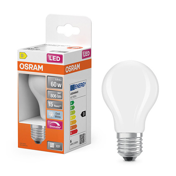 Osram LED lamp E27 | Peer A60 | Mat | 4000K | Dimbaar | 5.9W (60W) LOS01817 - 1