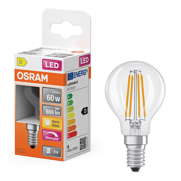 Osram ledlamp E14 | Kogel P45 | Filament | Helder | 2700K | Dimbaar | 5.9W (60W) LOS01223 - 1