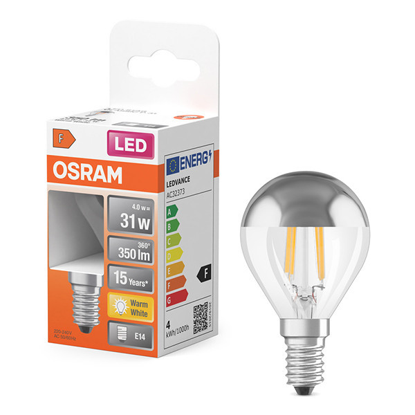 Osram ledlamp E14 | Kogel P45 | Filament | Kopspiegel | Zilver | 2700K | 4W (31W) LOS01691 - 1
