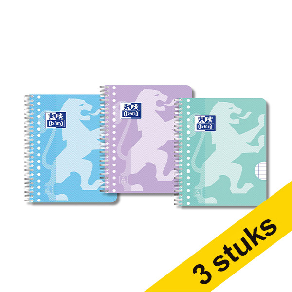 Aanbieding: 3x Oxford School spiraalschrift A5+ gelijnd 90 g/m² 80 vellen 17-gaats pastel (3 stuks) 260307 - 1