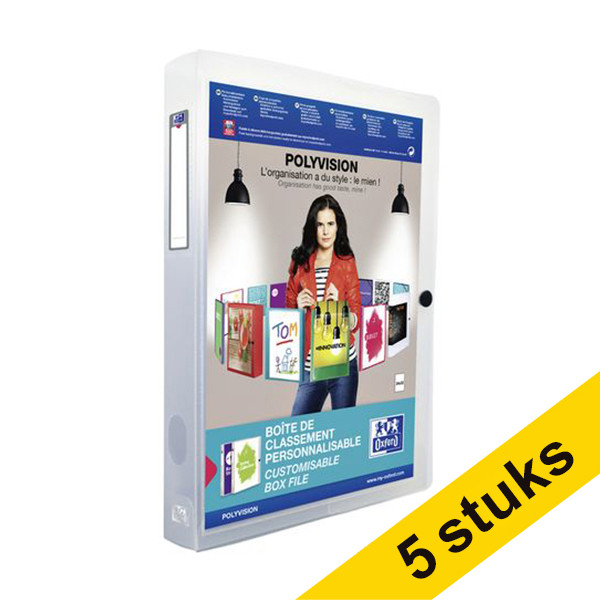 Aanbieding: 5x Oxford Polyvision documentenbox transparant 40 mm (personaliseerbaar) 237690 - 1