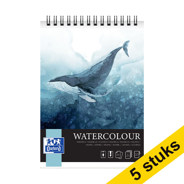 Aanbieding: 5x Oxford Watercolour aquarel tekenblok spiraal A4 300 g/m² (10 vellen) 237666 - 1