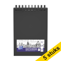Aanbieding: 5x Oxford schetsboek hardcover spiraal A5 100 g/m² zwart (50 vellen)