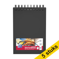 Aanbieding: 5x Oxford schetsboek hardcover spiraal A5 225 g/m² zwart (40 vellen)