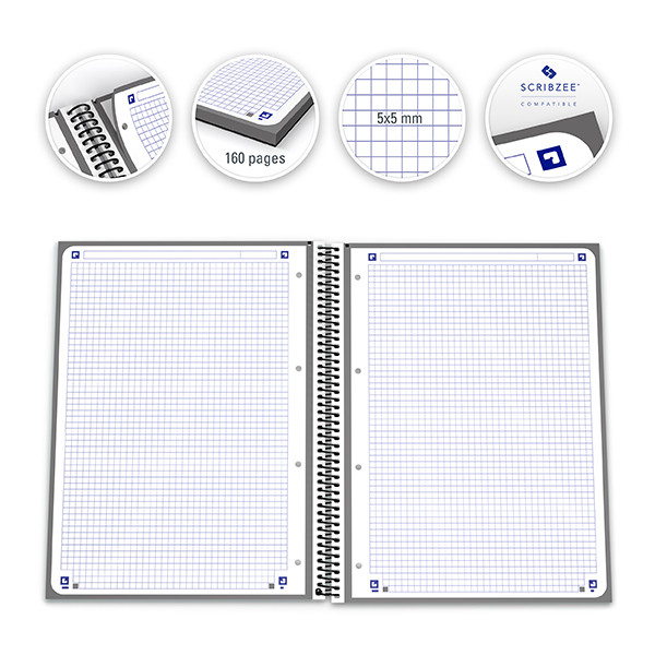 Oxford Classic spiraalschrift A4+ 90 g/m² 80 vellen geruit 5 mm zwart 100430269 260295 - 4