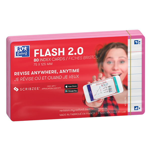 Oxford Flashcards gelijnd A7 fuchsia (80 stuks) 400133881 260218 - 2