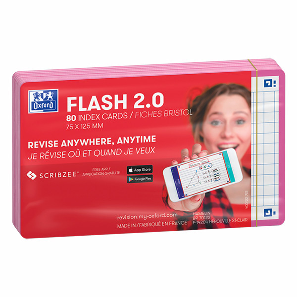 Oxford Flashcards geruit A7 fuchsia (80 stuks) 400133859 260206 - 2