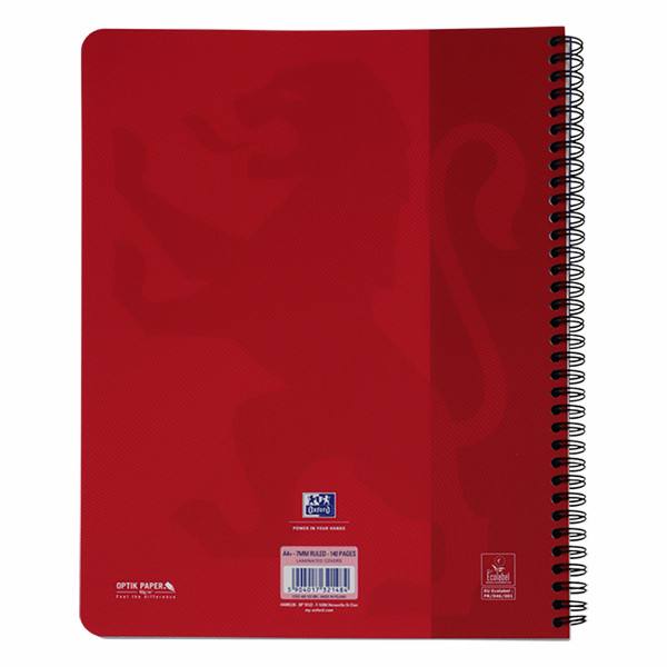 Oxford Touch spiraalschrift A4 gelijnd 90 g/m² 70 vellen rood 400103995 260144 - 2