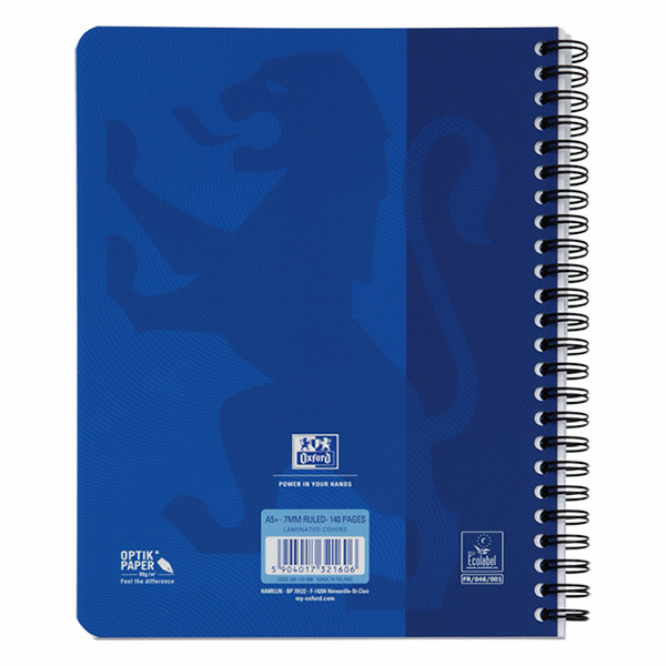 Oxford Touch spiraalschrift A5 gelijnd 90 g/m² 70 vellen blauw 400103998 260150 - 3