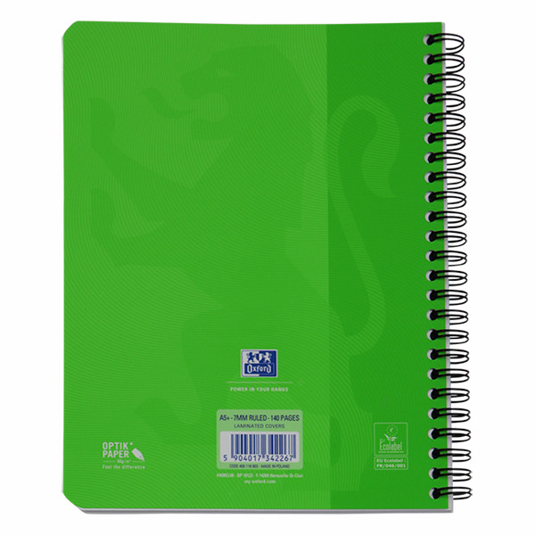 Oxford Touch spiraalschrift A5 gelijnd 90 g/m² 70 vellen lime groen 400118803 260186 - 2