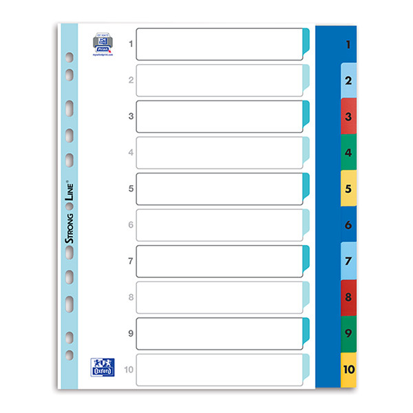 Oxford gekleurde plastic tabbladen A4 XL met 10 tabs (11-gaats) 100205095 237530 - 1