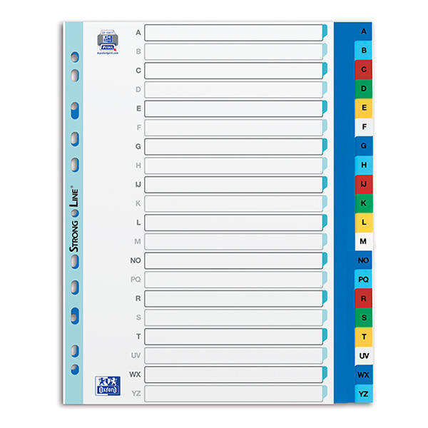 Oxford gekleurde plastic tabbladen A4 XL met 20 tabs A-Z (11-gaats) 100204733 237533 - 1