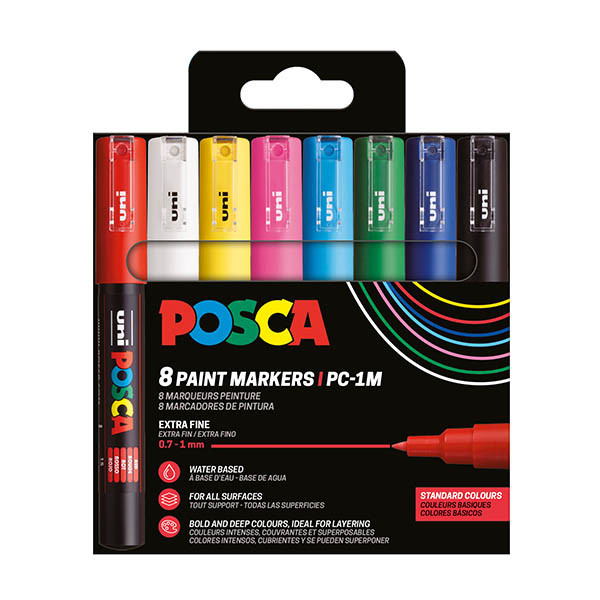POSCA PC-1MC verfmarkerset (0,7 - 1 mm kegelpunt) 8 stuks 424067 - 1