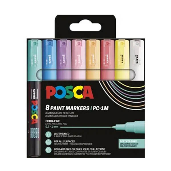 POSCA PC-1MC verfmarkerset pastel (0,7 - 1 mm kegelpunt) 8 stuks 425400 - 1