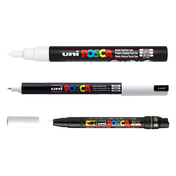 POSCA PC-1MR/PC-3M/PCF-350 acrylmarkerset wit (3 stuks) 424251 - 1