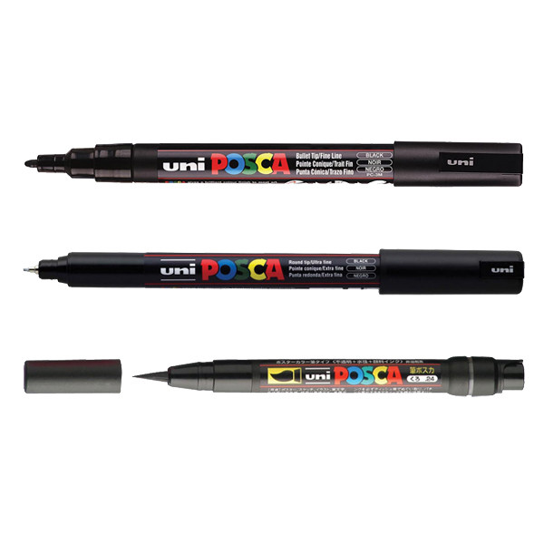 POSCA PC-1MR/PC-3M/PCF-350 verfmarkerset zwart (3 stuks)  424250 - 1