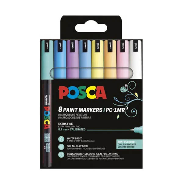 POSCA PC-1MR verfmarkerset pastel (0,7 mm rond) 8 stuks 425401 POSCA PC-1MR verfmarkerset pastel (0,7 mm rond) 8 stuks 425401 - 1