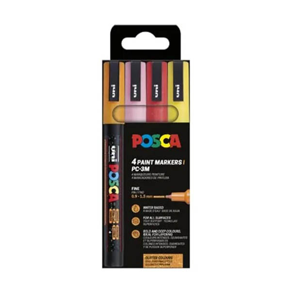 POSCA PC-3ML acrylmarkerset glitterkleuren (0,9 - 1,3 mm rond) 4 stuks 425406 - 1