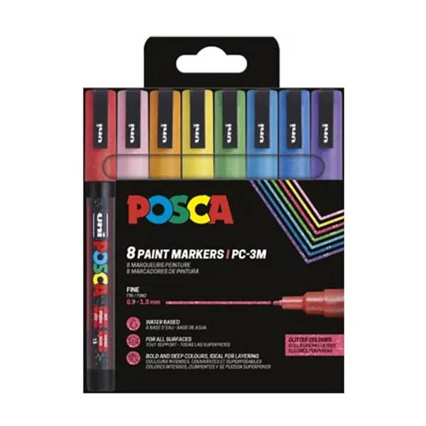 POSCA PC-3ML verfmarkerset glitterkleuren (0,9 - 1,3 mm rond) 8 stuks 425408 POSCA PC-3ML verfmarkerset glitterkleuren (0,9 - 1,3 mm rond) 8 stuks 425408 - 1