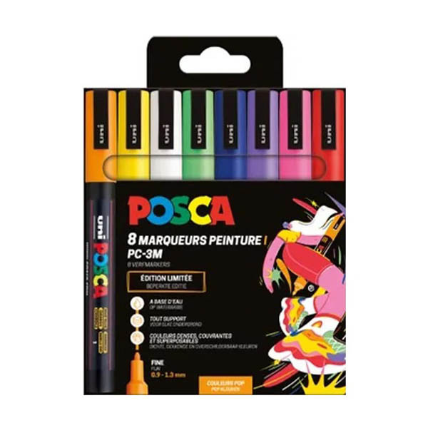 POSCA PC-3M acrylmarkerset Pop kleuren (0,9 - 1,3 mm rond) 8 stuks 425403 - 1