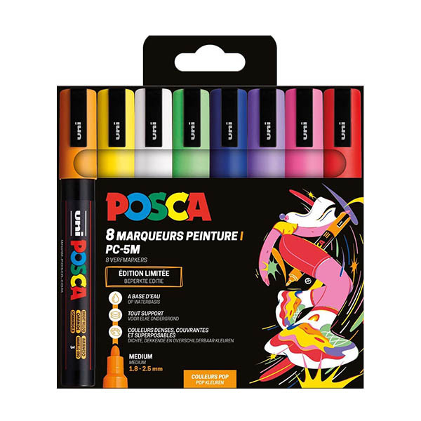 POSCA PC-5M acrylmarkerset Pop kleuren (1,8 - 2,5 mm rond) 8 stuks 425417 - 1