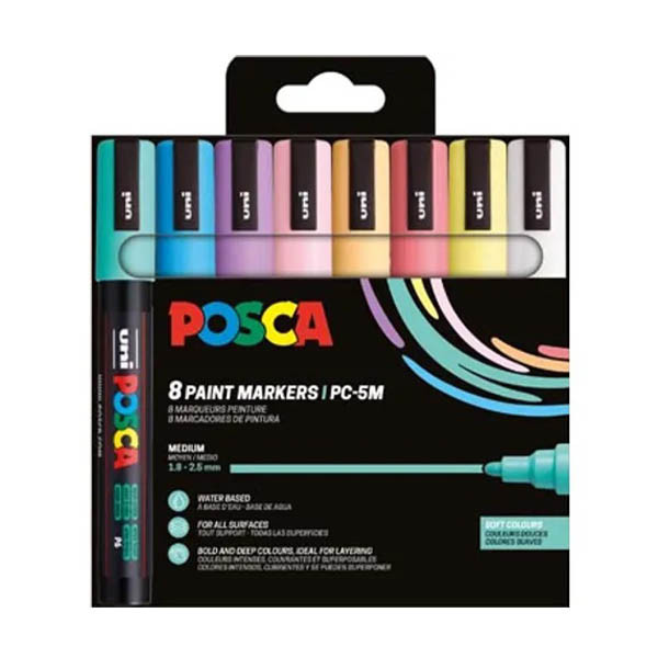 POSCA PC-5M acrylmarkerset pastel (1,8 - 2,5 mm rond) 8 stuks 425419 - 1