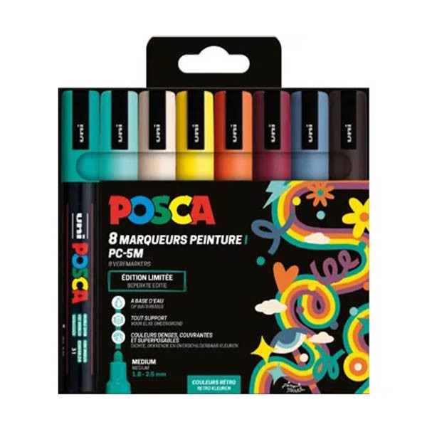 POSCA PC-5M verfmarkerset Retro kleuren (1,8 - 2,5 mm rond) 8 stuks 425418 - 1