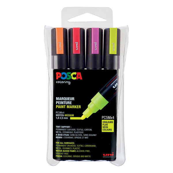 POSCA PC-5M verfmarkerset fluo (1,8 - 2,5 mm rond) 4 stuks PC5M/4AASS10 424167 - 1