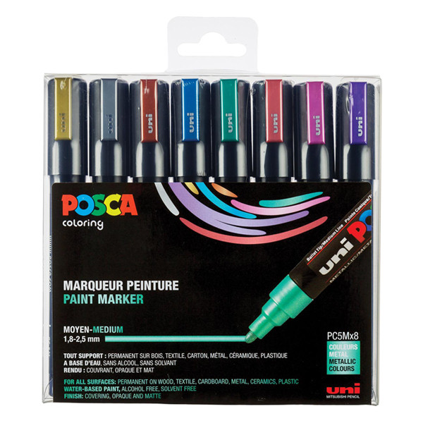 POSCA PC-5M verfmarkerset metallic (1,8 - 2,5 mm rond) 8 stuks PC5M/8METAL09 424172 - 1