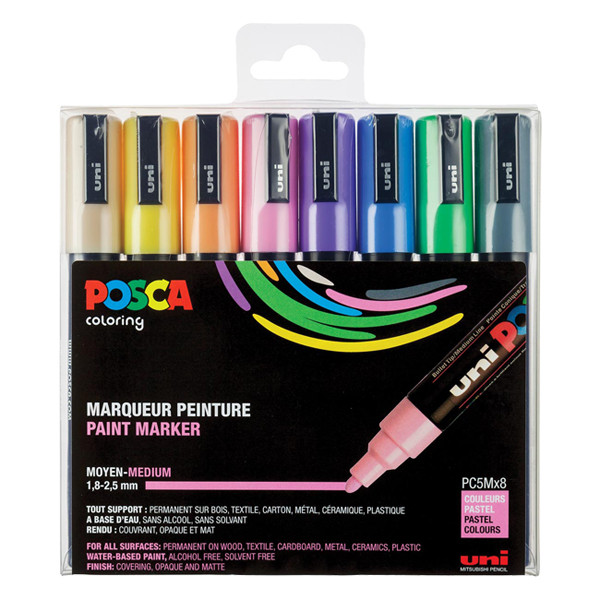 POSCA PC-5M verfmarkerset pastel (1,8 - 2,5 mm rond) 8 stuks PC5M/8AASS25 424170 - 1