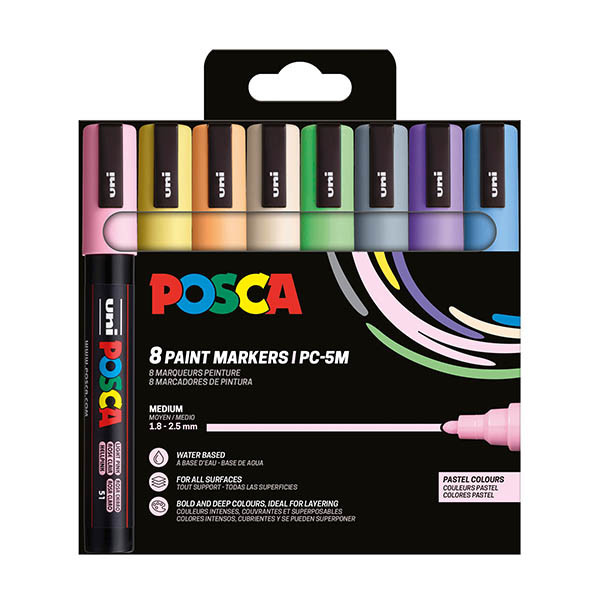 POSCA PC-5M verfmarkerset pastel (1,8 - 2,5 mm rond) 8 stuks 424170 - 1