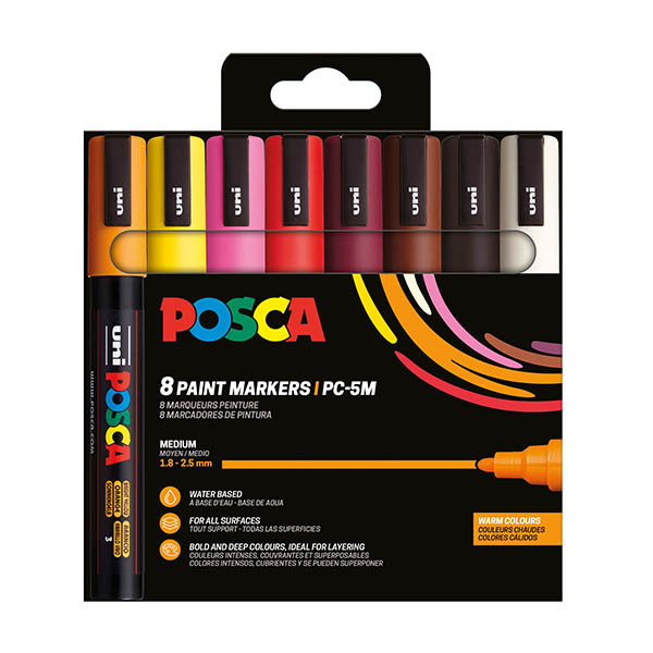 POSCA PC-5M verfmarkerset warm (1,8 - 2,5 mm rond) 8 stuks 424171 - 1